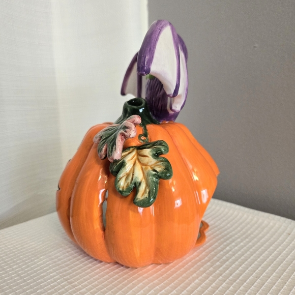 Vtg Halloween Pumpkin Bat Tealight Candle Holder Ceramic 2003 Read - Picture 4 of 12